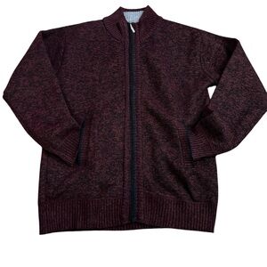 Vcansion Navy & Burgundy Zip-Up Sweater Fleece Lined with Pockets Standup Collar